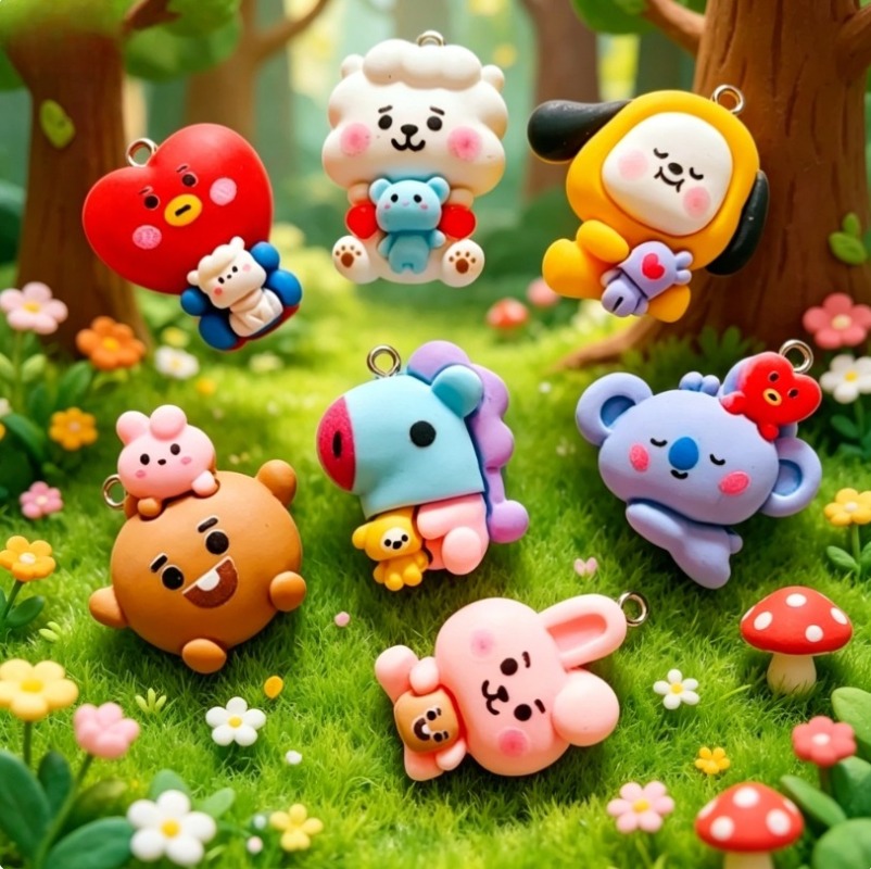 7pcs BT21 수지 만화 참 DIY 액세서리 공예  - Cosplay Prop Diy 리뷰 및 가격